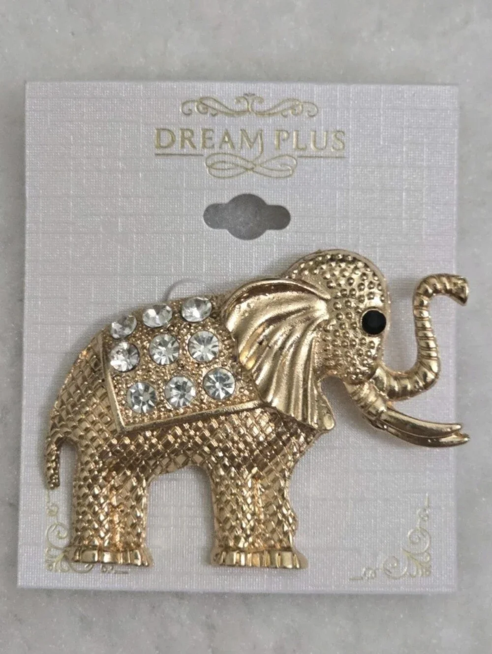 NEW Elephant Pin Brooch Gold Tone with Rhinestones Dream Plus Fashion Jewelry